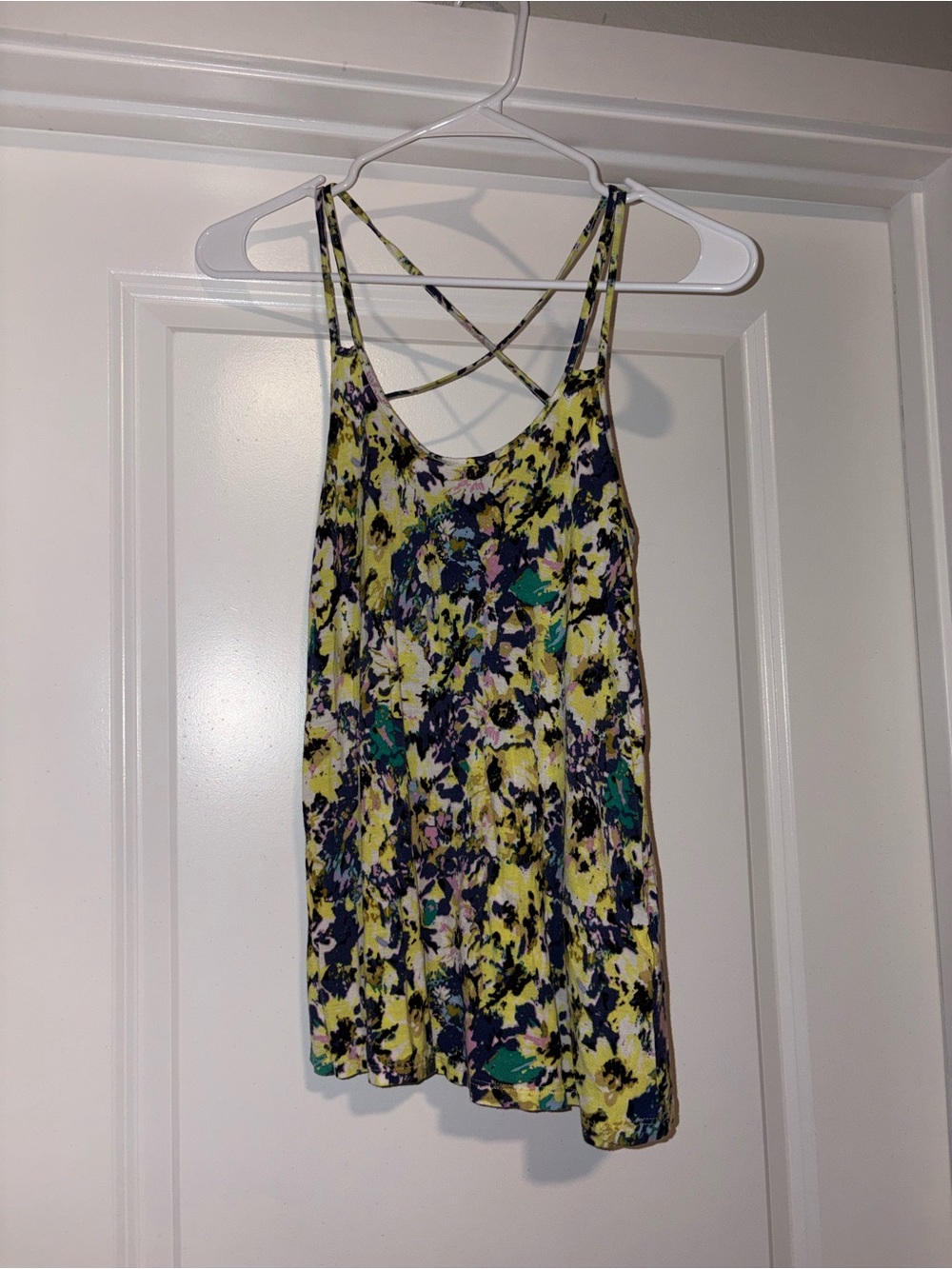 H&M Yellow Floral Crisscross Back Tank Top
